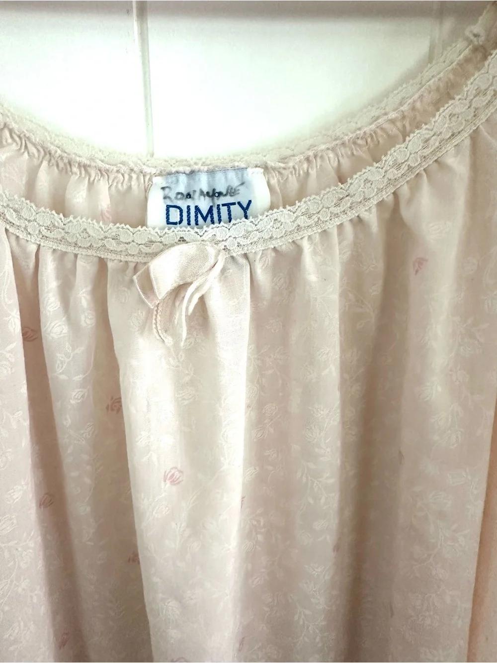 Vintage 1980’s Dimity Light Pink Floral Nightgown with Lace Trim - minor stains